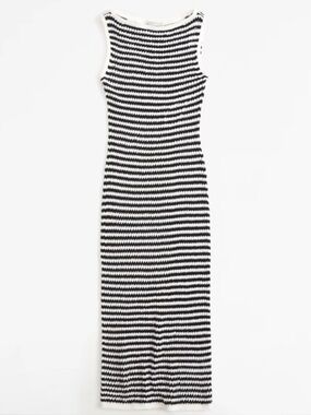 Abercrombie & Fitch Black and White Striped Sleeveless Ribbed crochet Maxi Dress